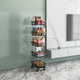 5 Tier Fruit Vegetable Basket for Kitchen, Fruit Vegetable Storage Cart, Vegetable Basket Bins, Wire Storage Basket Organizer Utility Cart with Wheels