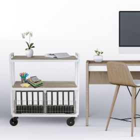 3 Tier Cart, Interchangeable Baskets and Shelves, Caster Wheels, Powder Coated Metal in White