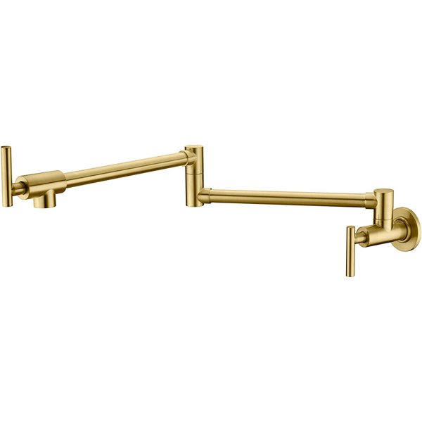 Gold Pot Filler Faucet Wall Mount Kitchen Folding Faucet with Double Joint Swing Arms; Two Handle Design Gold Pot Filler Faucet Wall Mount Kitchen Folding Faucet with Double Joint Swing Arms; Two Handle Design