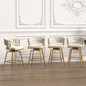 Bar Chair Toweling Woven Bar Stool Set of 4,Golden legs Barstools No Adjustable Kitchen Island Chairs