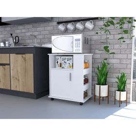Lower Microwave Pantry 29" H, Single Door Cabinet, One Open Shelf, Three Side Shelves, White