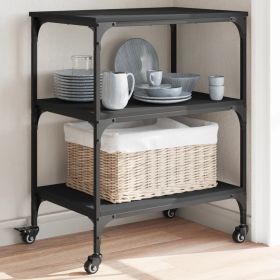 Kitchen Trolley Black 23.6"x16.1"x29.9" Engineered Wood