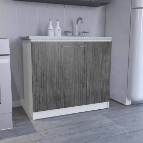 Napoles Utility Sink with Cabinet, One Shelf, Double Door Cabinet -White / Smokey Oak