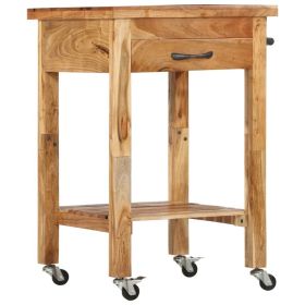 Kitchen Trolley 22.8"x22.8"x35" Solid Wood Acacia (Color: Brown)