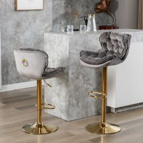 A&A Furniture,Swivel Bar Stools Set of 2, Velvet Counter Height Adjustable Barstools (Color: as Pic)