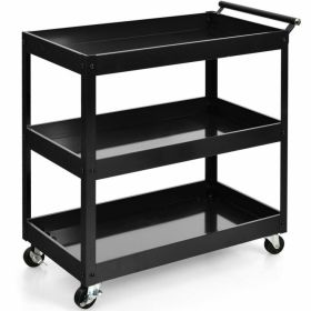 3-Tier Utility Cart with Steel Frame and Four Wheels (Color: Black)